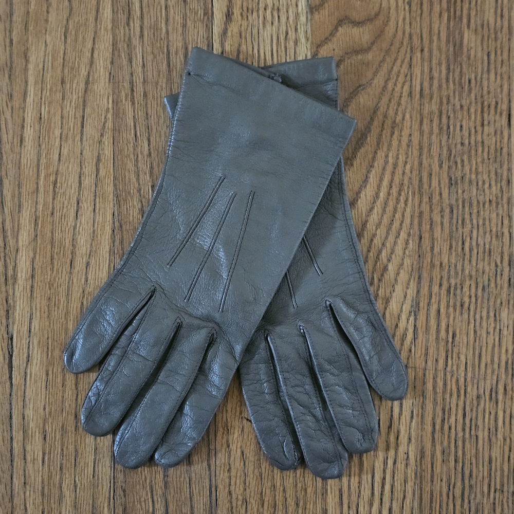 Vintage Women's Gray/Brown Leather Gloves